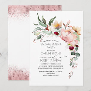 Rustic Bloom Boho Pink Gold Engagement Party Invitation