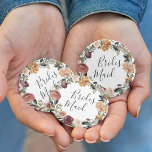 Rustic Bloom Bridesmaid 2 Inch Round Button<br><div class="desc">Identify the key players at your bridal shower or rehearsal dinner with our elegant,  sweetly chic floral buttons. Button features a watercolor floral wreath of roses,  peonies and mums in rich autumn hues,  with "bridesmaid" inscribed inside in hand lettered script. Designed to match our Rustic Bloom collection.</div>