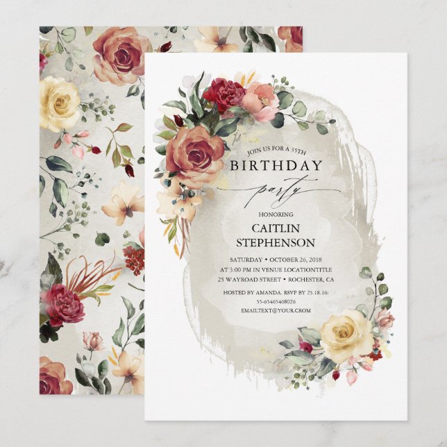 Rustic Bloom Elegant Birthday Invitations (Front/Back)