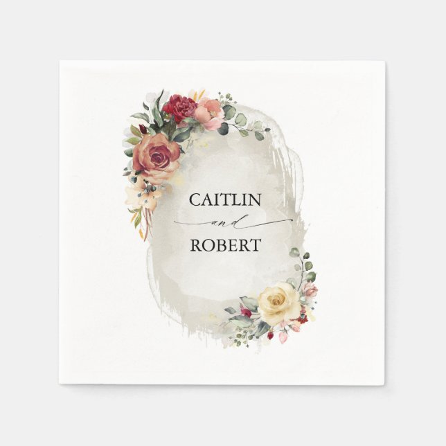 Rustic Bloom Floral Fall Wedding Napkin (Front)