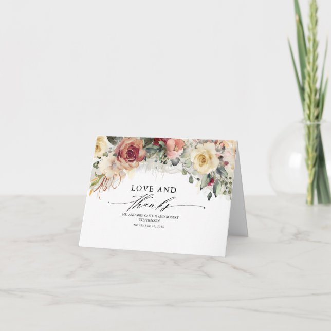Rustic Bloom Floral Fall Wedding Thank You (Front)