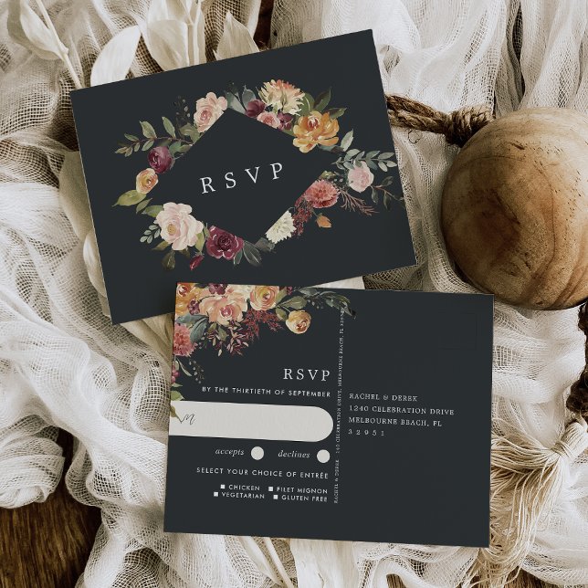 Rustic Bloom Floral Wedding Meal Choice RSVP Postcard (Creator Uploaded)