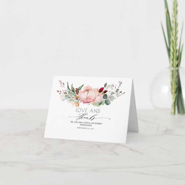 Rustic Bloom Pink Gold Foliage Thank You (Front)