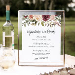 Rustic Bloom Signature Cocktail Menu Sign<br><div class="desc">Invite guests to grab a favourite libation with our charming wedding bar sign. 11x14 bar sign features "signature cocktails" in calligraphy script lettering. Personalize with your specialty drinks with six custom text fields, and add your initials and wedding date along the bottom. A chic addition to your wedding bar setup,...</div>