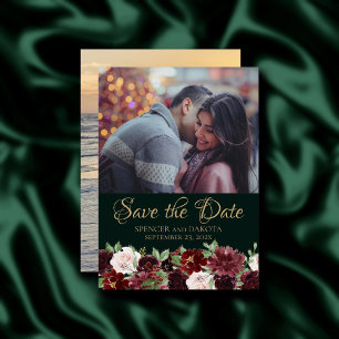 Rustic Bloom   Terracotta and Marsala Red 2 Photo Save The Date