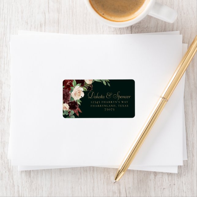 Rustic Bloom | Terracotta and Marsala Red Address Label (Insitu)