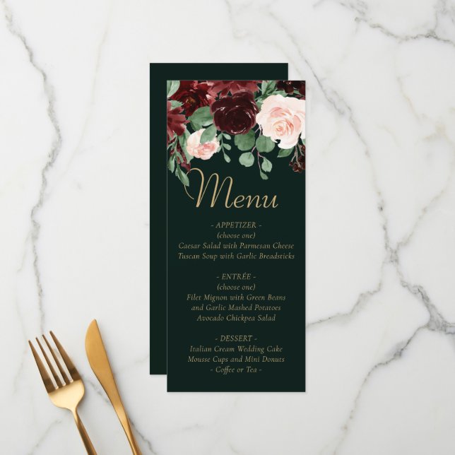 Rustic Bloom | Terracotta and Marsala Red Floral Menu (Front/Back In Situ)