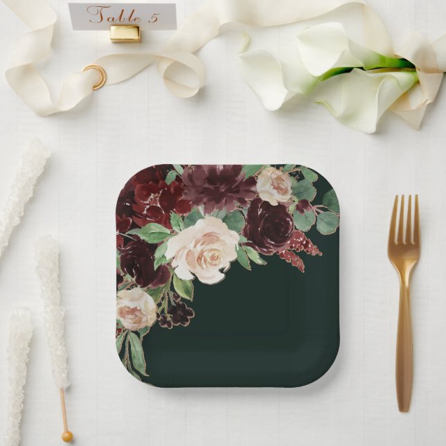 Rustic Bloom | Terracotta and Marsala Red Floral Paper Plate (Wedding)
