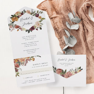 Rustic Bloom Watercolor Floral Wedding All In One Invitation