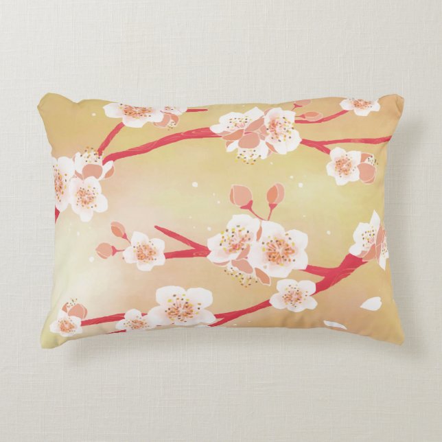 Rustic Blooming Peachy Cherry Blossom Flowers Accent Pillow (Front)