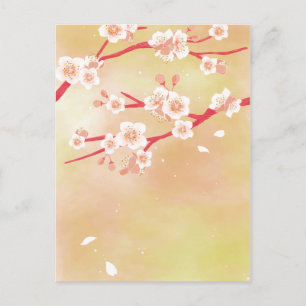 Rustic Blooming Peachy Cherry Blossom Flowers Holiday Postcard