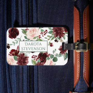 Rustic Blooms Terracotta and Marsala Monogram Luggage Tag