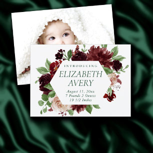 Rustic Blooms Terracotta and Marsala Photo Birth Announcement
