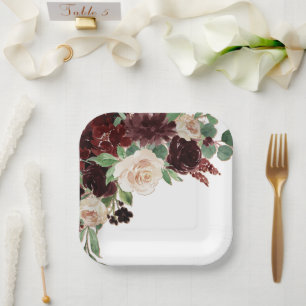 Rustic Blooms   Terracotta and Marsala Red Bouquet Paper Plate