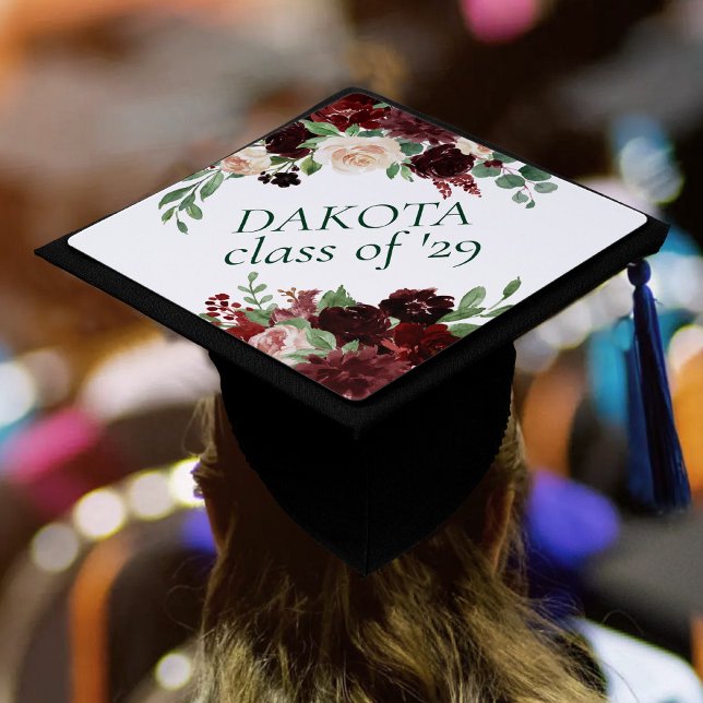 Rustic Blooms | Terracotta and Marsala Red Custom Graduation Cap Topper (Creator Uploaded)