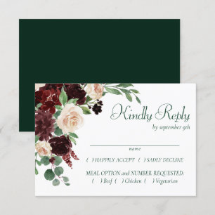 Rustic Blooms   Terracotta and Marsala Red Entree RSVP Card