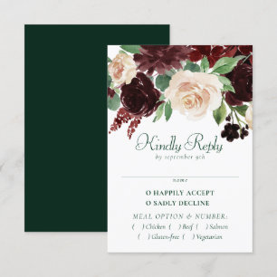 Rustic Blooms Terracotta and Marsala Red Entree RSVP Card