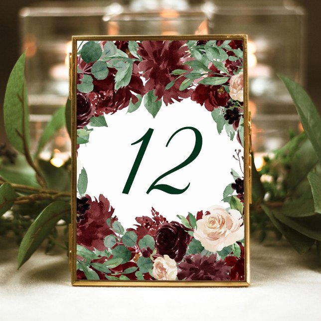 Rustic Blooms | Terracotta and Marsala Red Frame Table Number (Creator Uploaded)