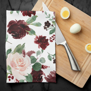 Rustic Blooms   Terracotta and Marsala Red Pattern Kitchen Towel