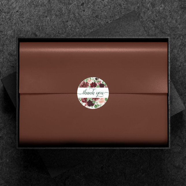 Rustic Blooms | Terracotta and Marsala Thank You Classic Round Sticker (Creator Uploaded)