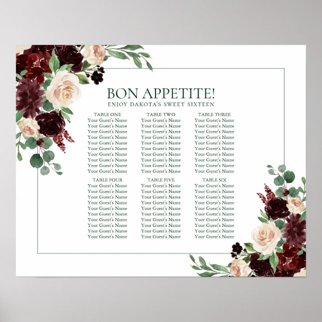 Rustic Blooms | Terracotta Marsala 6 Table Seating Poster (Front)