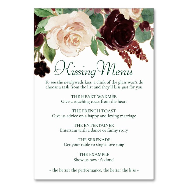 Rustic Blooms | Terracotta Marsala Kissing Menu Table Number (Front)