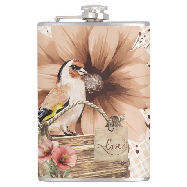 Rustic Blossom Bird Nook Hip Flask (Front)