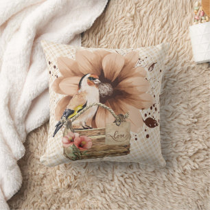 Rustic Blossom Bird Nook Throw Pillow
