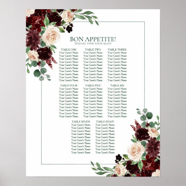 Rustic Blossom | Terracotta Marsala Seating Chart (Front)