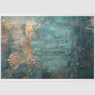 Rustic Blue Abstract Ocean & Shells Tissue Paper