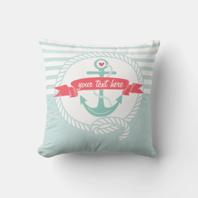 Rustic Blue Anchor Nautical Stripes Custom Pillow (Front)