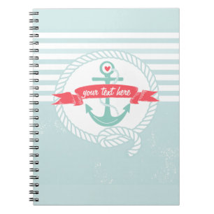 Rustic Blue Anchor Nautical Stripes Notebook