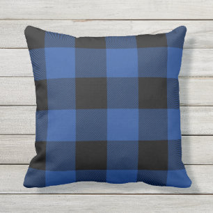 Rustic Blue and Black Buffalo Check Plaid Throw Pillow