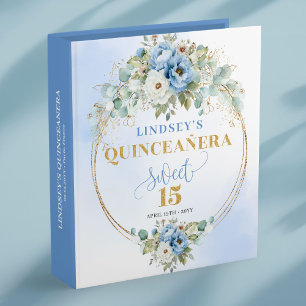 Rustic blue and gold peony floral 15th Birthday  Binder