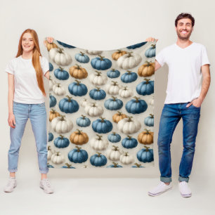 Rustic Blue and Neutral Pumpkins Fleece Blanket