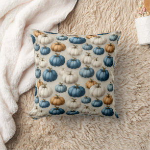 Rustic Blue and Neutral Pumpkins Throw Pillow