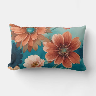 Rustic Blue and Rust Boho floral Lumbar Pillow