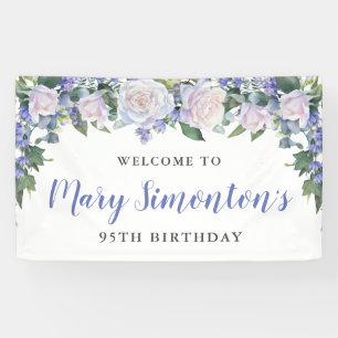 Rustic Blue and White Floral 95th Birthday Banner