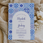 Rustic Blue Arch Portuguese Tile Wedding Invitation<br><div class="desc">This rustic design features a background pattern of blue and white watercolor Portuguese tiles, or azulejos. Personalize it with the names of the bride and groom in blue calligraphy script and the remaining text in a combination of sans serif, copperplate and italics on a white arch shape. A matching tile...</div>