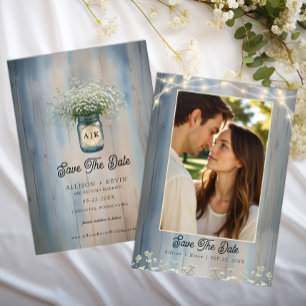 Rustic Blue Baby’s Breath Photo Save the Date Card
