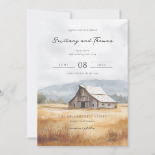 Rustic Blue Barn Watercolor Invitation