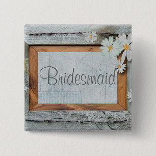 rustic blue barn wood daisy country bridesmaid 2 inch square button
