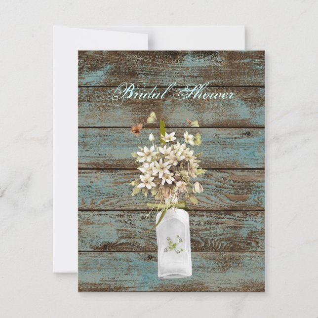 rustic blue barn wood wildflower country wedding invitation (Front)
