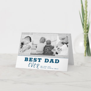 Rustic Blue Best Dad Father`s Day 3 Photo Collage Card