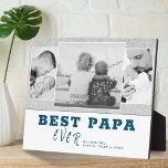 Rustic Blue Best Papa Father`s Day 3 Photo Collage Plaque<br><div class="desc">Modern and Rustic Blue Best Papa Ever Father`s Day 3 Photo Collage plaque. Grey rustic and white background with dark blue trendy typography. Personalize with 3 favourite photos and your names in the sweet message. Black and white photos look great on this design. Change the text papa into daddy, pap...</div>