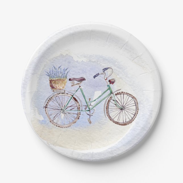 Rustic Blue Bicycle Lavender Floral Paper Plate (Front)