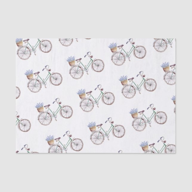 Rustic Blue Bicycle Lavender Floral Tissue Paper (Front)