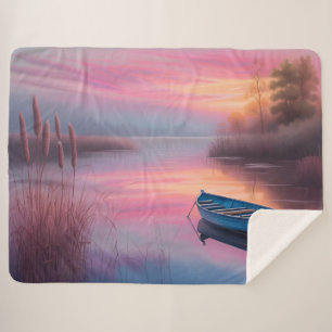 Rustic blue boat pink skies reflection sherpa blanket