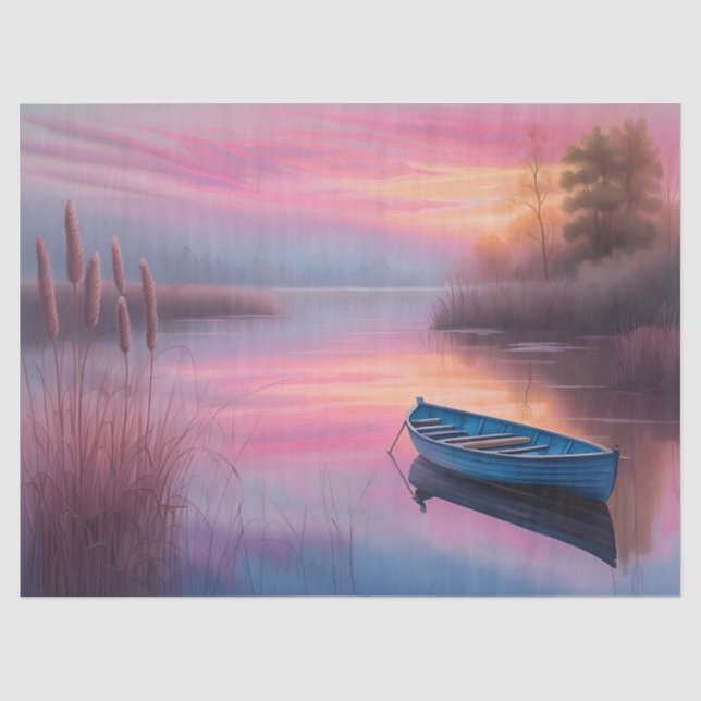 Rustic blue boat pink skies reflection tissue paper (Front)