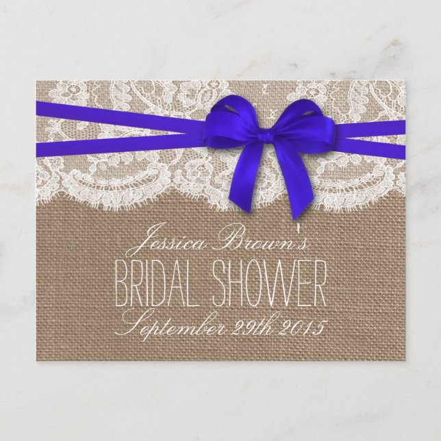 Rustic Blue Bow Bridal Shower Recipe Cards (Front)